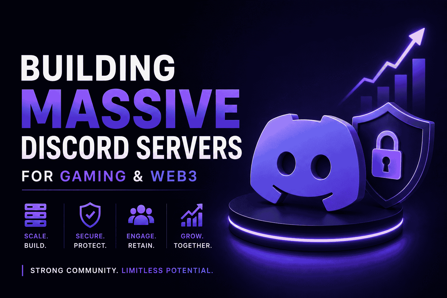 Professional featured image showing Discord community growth, secure server management, gaming and Web3 engagement, and scalable digital community building.