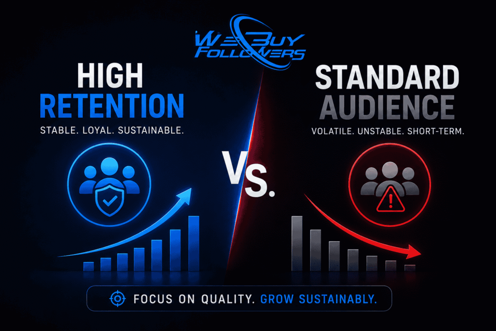 Professional featured image comparing high-retention audiences and standard audience metrics, highlighting sustainable growth, audience quality, retention performance, and long-term digital success.