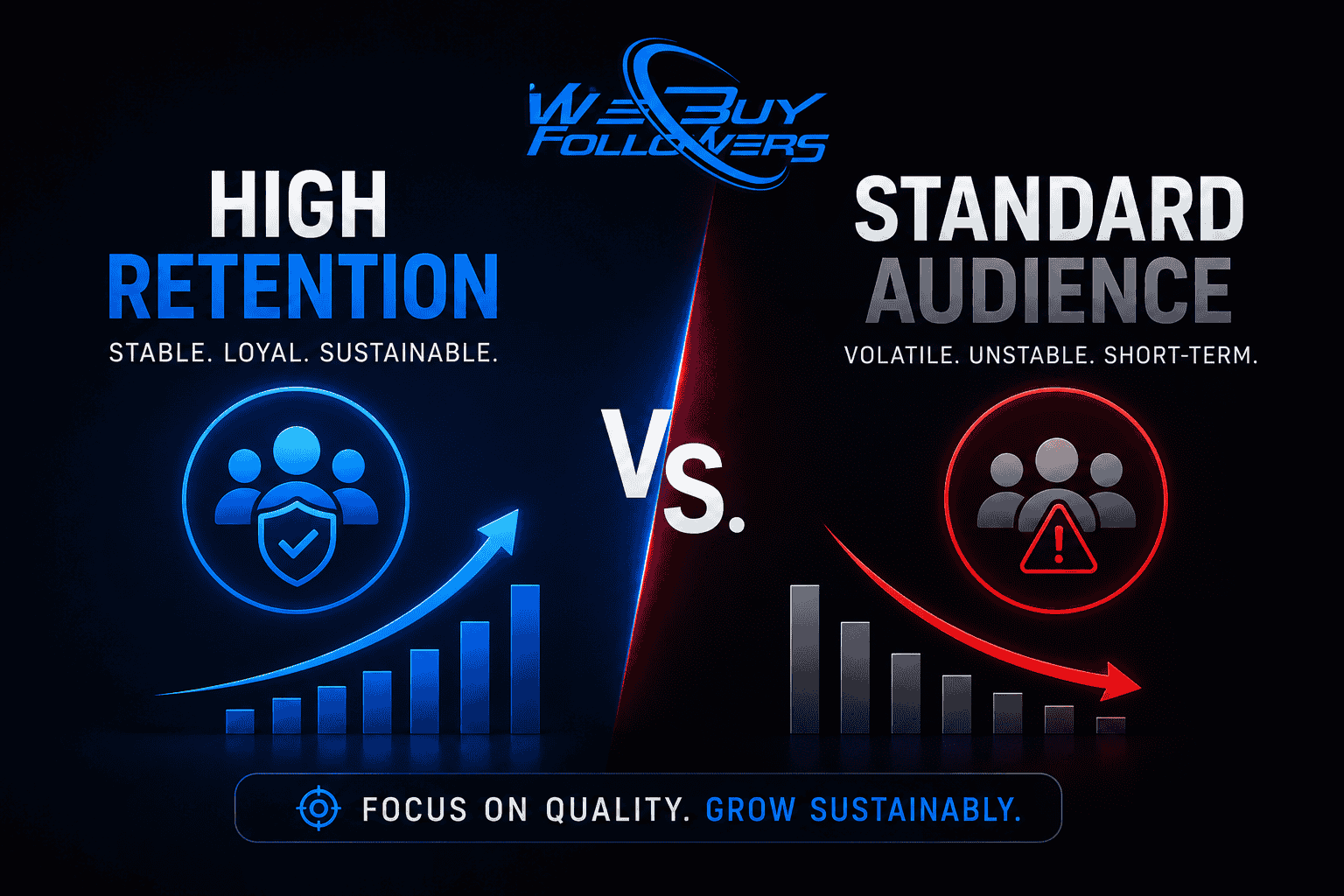 Professional featured image comparing high-retention audiences and standard audience metrics, highlighting sustainable growth, audience quality, retention performance, and long-term digital success.