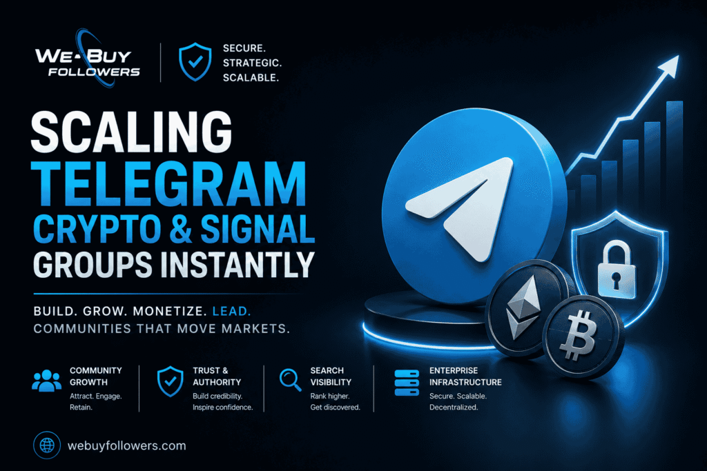 Professional featured image showing Telegram community growth, crypto and signal group scaling, secure infrastructure, and Web3 audience development.
