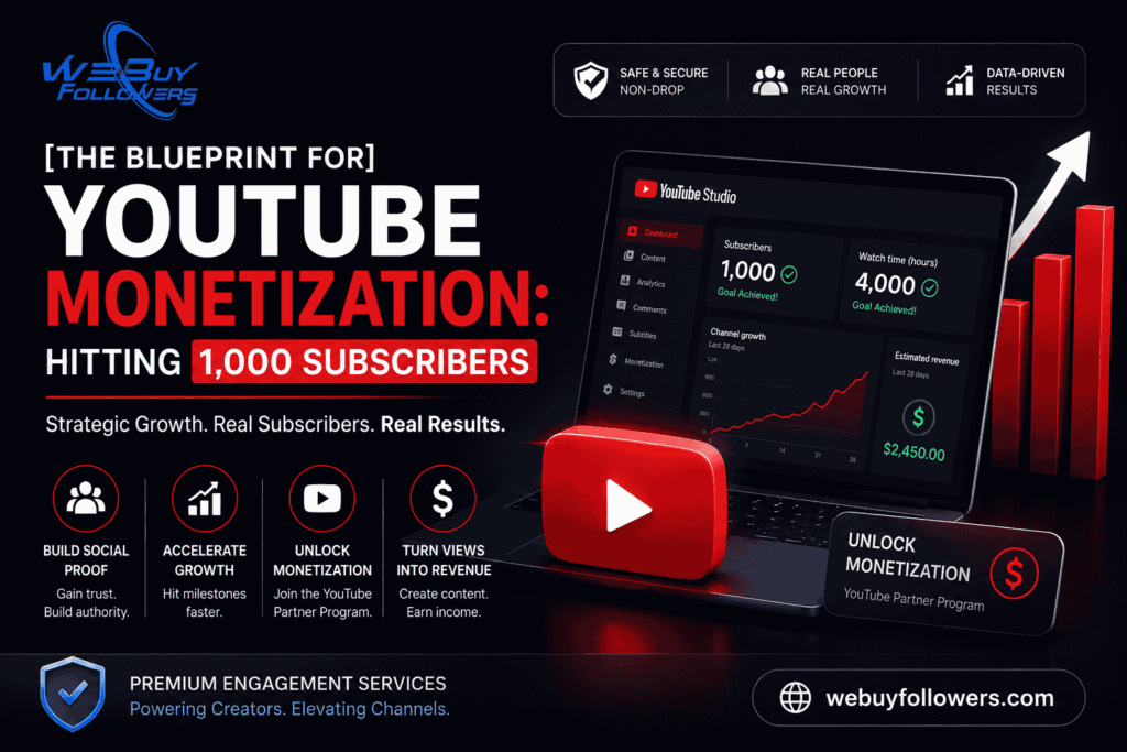 Professional featured image showing YouTube monetization growth, reaching 1,000 subscribers, channel scaling, and strategic creator success.