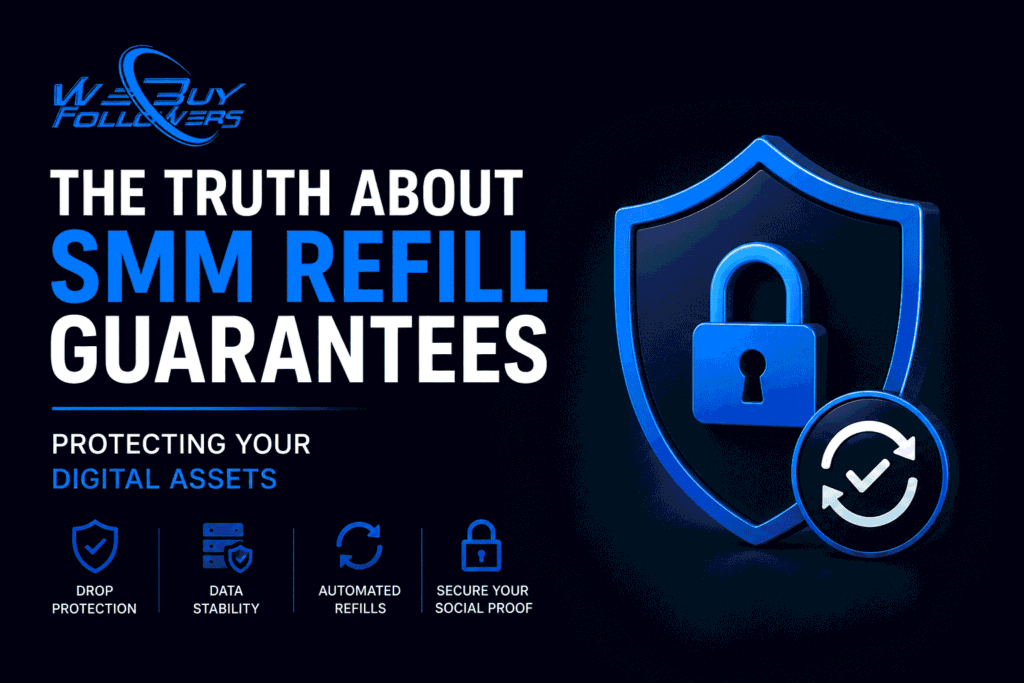Professional featured image showing SMM refill guarantees, digital asset protection, data stability, secure social proof management, and long-term growth protection.